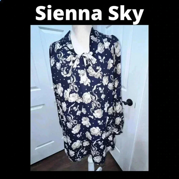 Sienna Sky floral mini long sleeve polyester with neck tie - Picture 1 of 11
